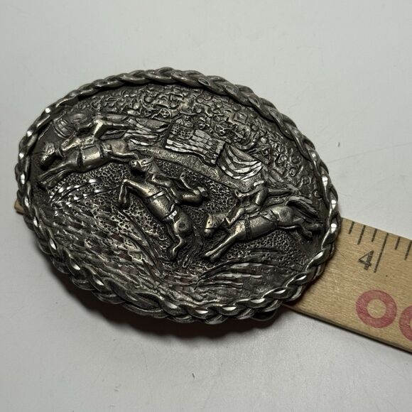 Vintage Ege 1992 Western Rodeo Cowboy Saddle Bronc Rider Belt Silver Buckle - Picture 8 of 9
